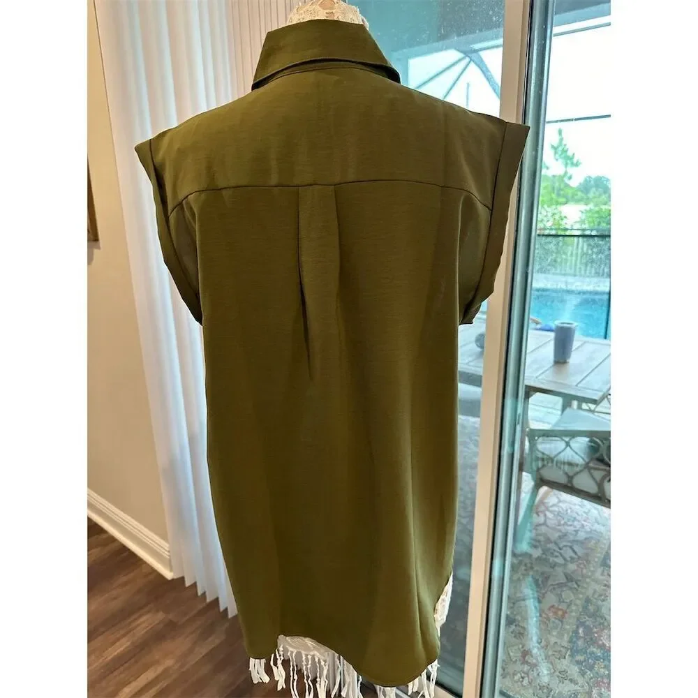 Moyabo Women's Sleeveless Collared Blouse w/ Front Zip & Pockets Green Size XL - Picture 3 of 7